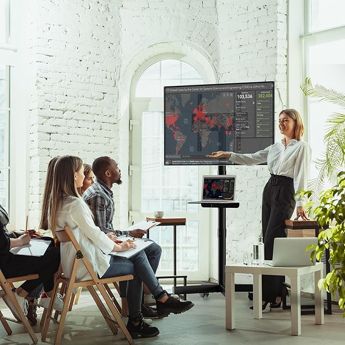 BONTEC Mobile TV Stand with Tilt Function, Rolling TV Stand for 23-60" LED, LCD, OLED TVs, Holds up to 88lbs, Max VESA 400x400mm, Adjustable Media Shelf, TV Cart for Living Room, Bedroom, Office