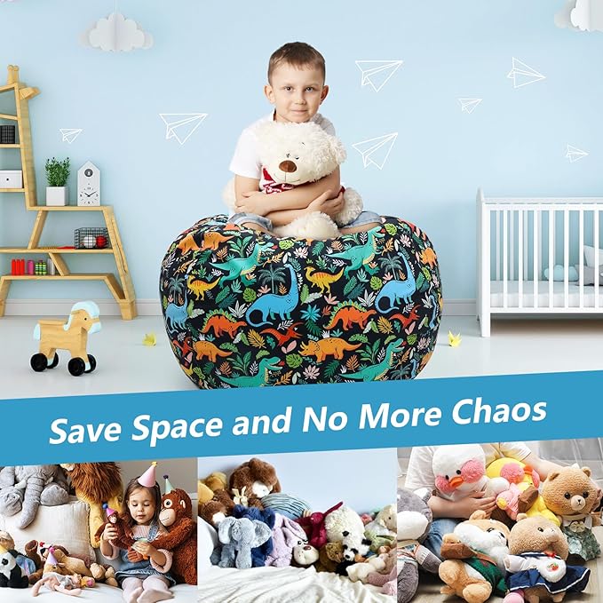 Bean Bag Chair for Kids Stuffed Animal Storage Beanbag Chairs,Toddler Toy Storage Organizer for Girls and Boys,32'' Cover Only（No Filling)