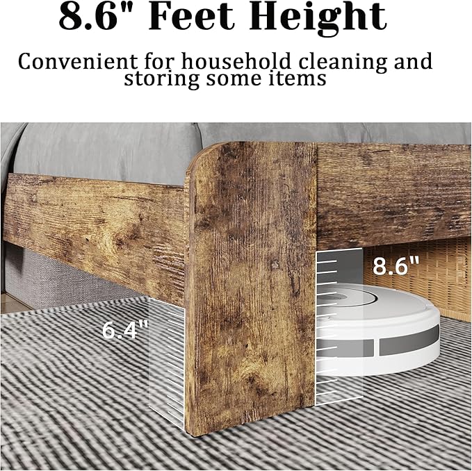 King Size Wooden Bed Frame with Headboard, Rustic Farmhouse Platform Bedframe with Wood Slat Support, Sturdy and No Noise, Easy Assembly (Brown, King)