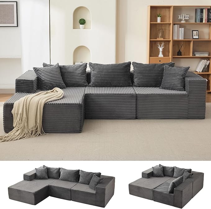 108" Comfy Cloud Sectional Couch with Chaise, L Shaped Boneless Sofa | Gray Couches for Living Room, Modular Sofa Couch & Bed, No Assembly Required, (Gray, Left Facing Chaise)