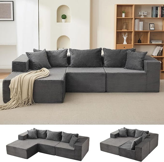 108" Comfy Cloud Sectional Couch with Chaise, L Shaped Boneless Sofa | Gray Couches for Living Room, Modular Sofa Couch & Bed, No Assembly Required, (Gray, Left Facing Chaise)
