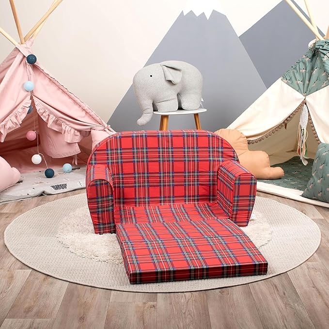 Delsit Kids Couch for Toddlers - 2 in 1 Convertible Foam Sofa to Lounger, Comfy Flip Out Lounge Chair for Children, Made in Europe