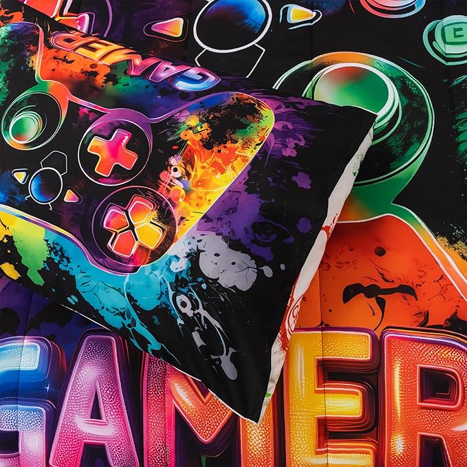 NTBED Game Console Comforter Set for Boys Girls Kids Tie Dye Gaming Lightweight Microfiber Gamer Bedding Sets (Multi, Twin 5Pcs)