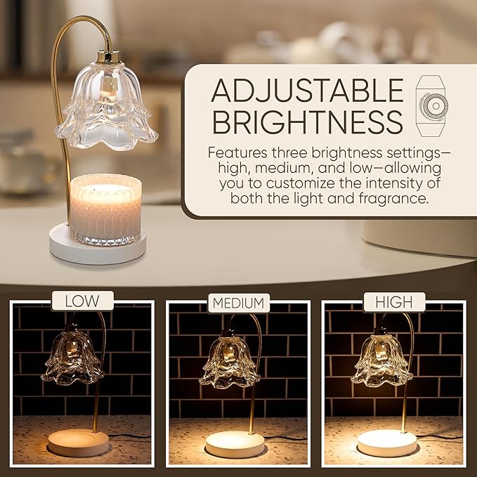 Sheffield Home Glass Candle Warmer Lamp – 15" White, Clear Floral Glass Shade, Elegant Flameless Wax Melter for Long-Lasting Fragrance, Stylish Home Décor