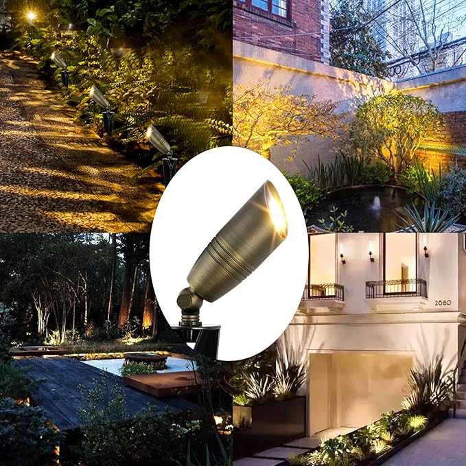 Solid Brass Landscape Spotlight 12V Low Voltage Waterproof Outdoor Lights 6 Packs with Ground Spike for Yard Garden Patio Walkway Driveway Porch