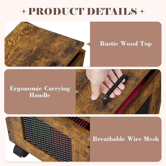 Rolling File Cabinet Cart, Hanging File Organizer Box with Lid for Home Office, Small Filing Cabinet on Wheels Under Desk, Mobile Decorative Document Storage Basket for Letter & Legal Size