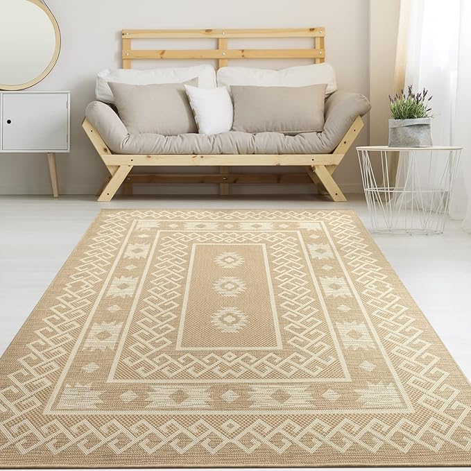 Antep Rugs Patio 8x10 Outdoor/Indoor Southwest Aztec Native Area Rug (Beige, 7'10" x 10')