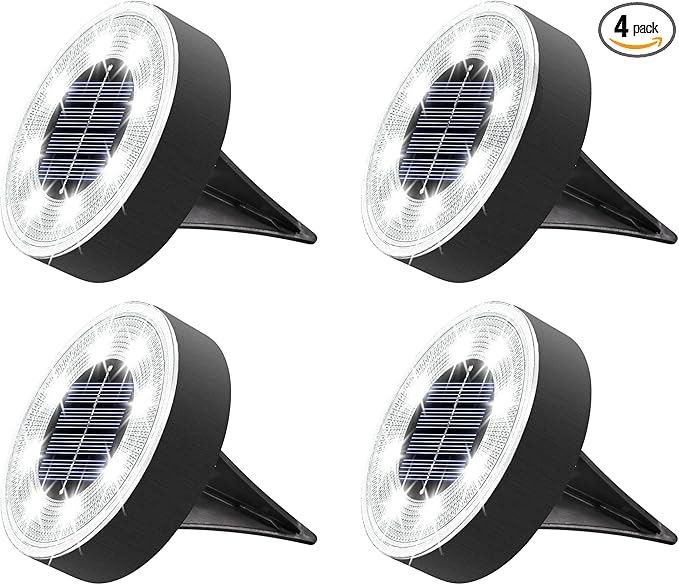 Joomer Solar Ground Lights, 4 Pack 8 LED Solar Lights Outdoor Waterproof IP68 Disc Light Landscape Lighting Garden Light for Patio Pathway Lawn Yard Driveway Walkway(White)