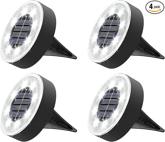 Joomer Solar Ground Lights, 4 Pack 8 LED Solar Lights Outdoor Waterproof IP68 Disc Light Landscape Lighting Garden Light for Patio Pathway Lawn Yard Driveway Walkway(White)