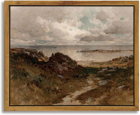 InSimSea Framed Canvas Wall Art Vintage Decor, Seaside Path Wilderness Landscape Oil Paintings for Wall Decorations, Coastal Wall Art for Living Room Bedroom Bathroom Wall Decor, 8"x10"