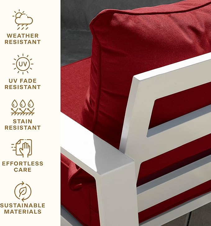 Honeycomb Outdoor Deep Seat, 24 x 23, Textured Solid Imperial Red Chair Cushion for Patio Furniture