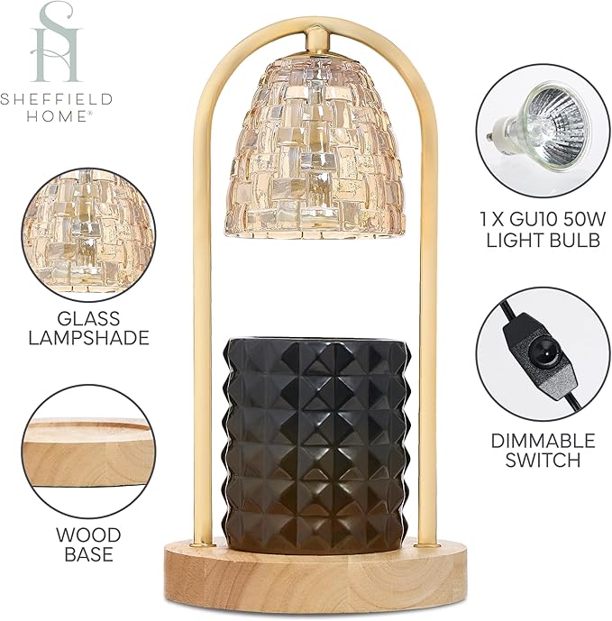 Sheffield Home Glass Candle Warmer Lamp – Elegant Candle Warmer for Long-Lasting Fragrance, Sleek Design, 11x6, Gold Dome Glass