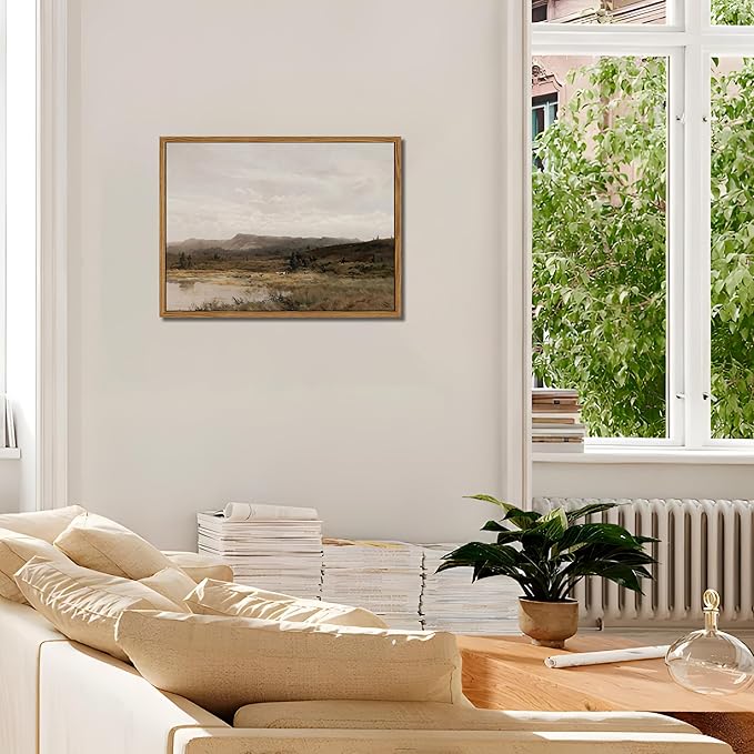 Floating Framed Vintage Canvas Wall Art Decor – Scenic Landscape Paintings Pictures Prints, Nature Countryside Wall Decor for Living Room Bedroom Office and Home Decoration 12x16 inch