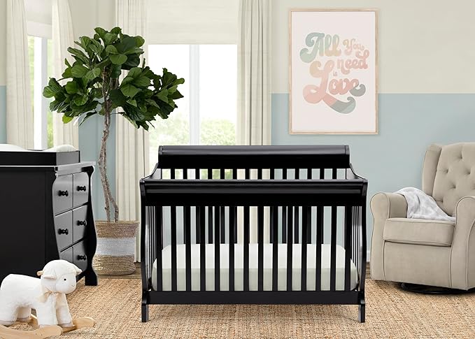 Delta Children Canton 4-in-1 Convertible Crib - Easy to Assemble, Black