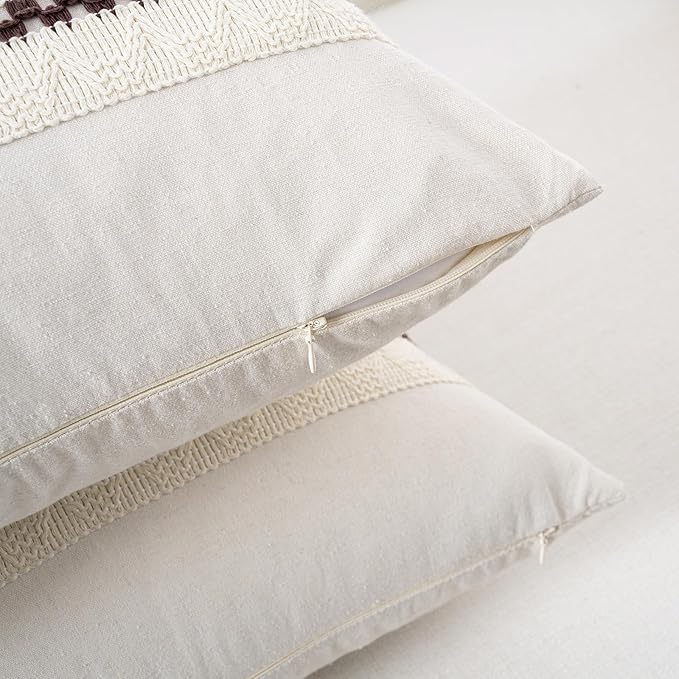 Fancy Homi Set of 2 Boho Brown Long Lumbar Decorative Throw Pillow Cover 12x24 Inch for Couch Bed Sofa Chair, Modern Organic Farmhouse Home Decor, Soft Cotton Cute Accent Rectangle Cushion Case