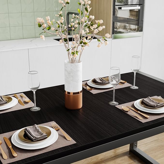 SHA CERLIN Kitchen Dining Table Set for 4 with Benches, Rustic Small Space Saving Dinette, Heavy Duty Metal Frame