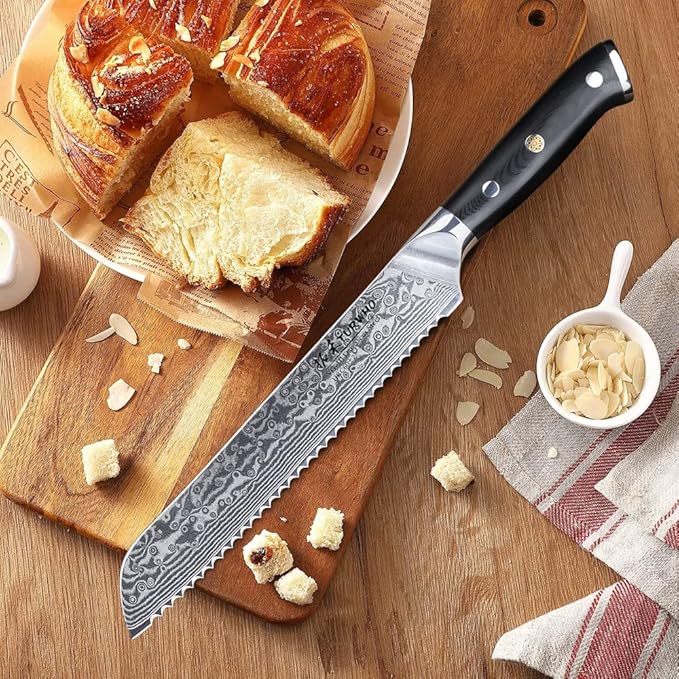 Professional serrated Bread Knife 8 Inch - Classic Damascus pattern Japanese VG-10 Steel Kitchen Knives