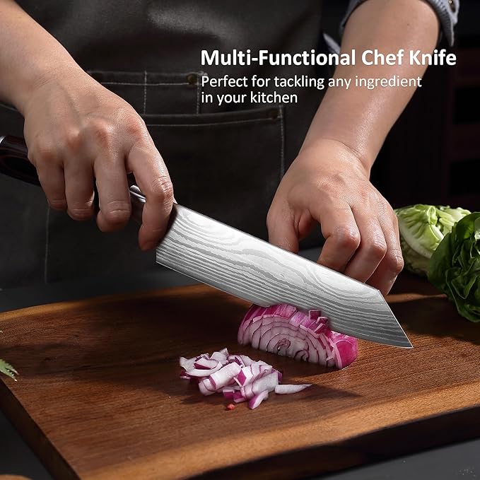 PAUDIN Chef Knife, Sharp High Carbon Stainless Steel Kitchen Knife with Sheath, 8 Inch Professional Santoku knives with Ergonomic Pakkawood Handle, Japanese Chopping Knifes Premium Gift Box