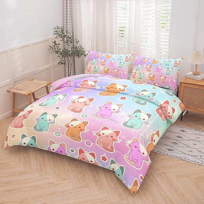 Tailor Shop Cat Girls Comforter Sets Queen Size,Cat Bedding Sets for Girls Kids Teens with 1 Pillowcase……