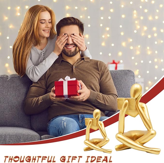 Bookshelf Decor, Golden Reading Thinker Sculpture Figurine, Coffee Table Decor, Entry Way Table Home Decor, Decorative Statue for Living Room, Office, Bedroom, Gift