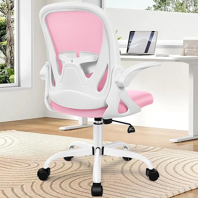 Primy Office Chair Ergonomic Desk Chair with Adjustable Lumbar Support and Height, Swivel Breathable Desk Mesh Computer Chair with Flip up Armrests for Conference Room (Pink)