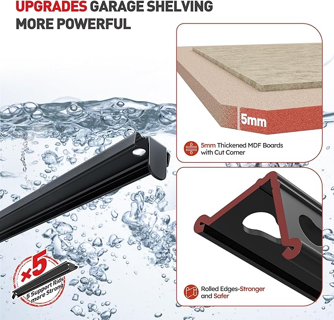 REIBII 2020LBS Storage Shelves 5 Tier Garage Shelving Heavy Duty, Adjustable Metal Shelving Unit, Garage Shelves for Basement, Warehouse, Pantry, 72" H x 35.55" W x 16" D, Black, 3 Pack