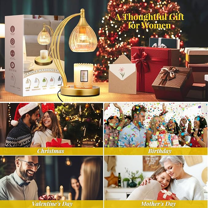 Candle Warmers for Jar Candles - Wax Melt Warmer with Timer Dimmer - Cozy Room Decor Aesthetic Home Gifts for Housewarming - 2 Bulb