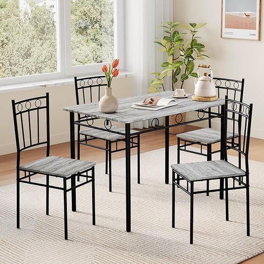 Kitchen Dining Table Set for 4, 5-Piece Kitchen Table Set,Dining Room Table Sets,Rectangular Kitchen Table Set with 4 Chairs for Small Space, Dinette,Apartment,Rustic Grey