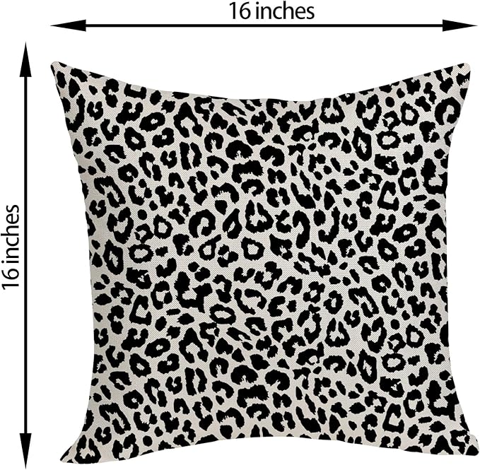 Leopard Print Pillow Covers 16x16 Pack of 2 Black Animal Pattern Cheetah Decorative Throw Pillow Cover Outdoor Decor Boho Abstract Modern Pillowcase Farmhouse Linen Cushion Case for Sofa Couch
