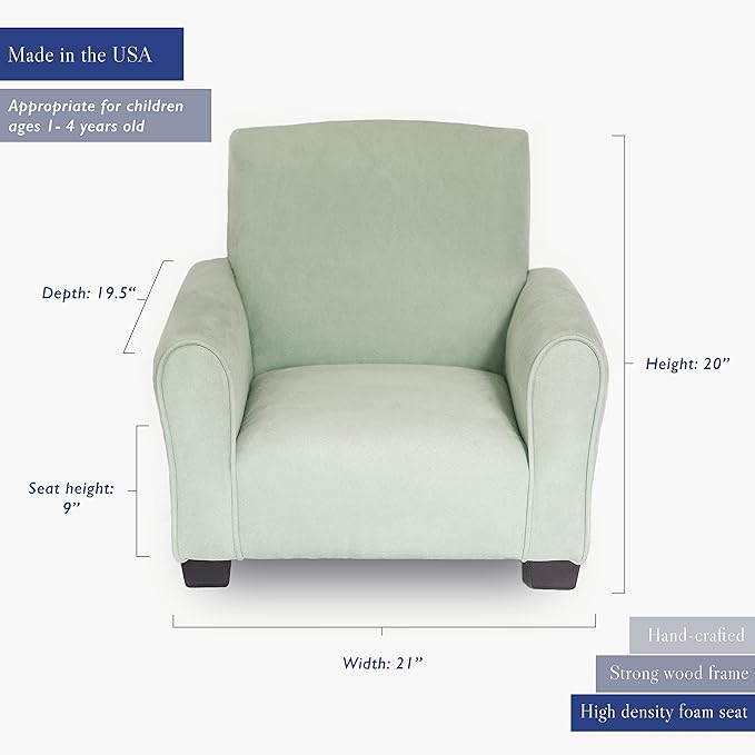 Toddler Personalized Armchair, Kids Upholstered Rocking Chair with Personalization, Toddler Chair with Personalized Name, Comfy Child Armchair, (Seafoam Green Suede, Legs)