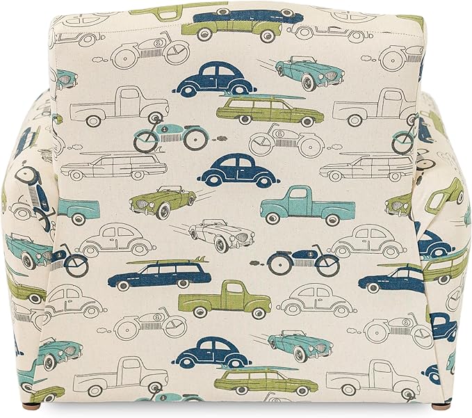 Toddler Personalized Armchair, Kids Upholstered Rocking Chair with Personalization, Toddler Chair with Personalized Name, Comfy Child Armchair, (Cars & Trucks Print, Rockers)