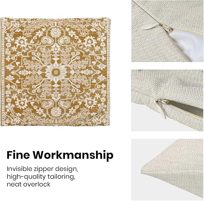 Brown White Boho Pillow Covers 18x18 Set of 2, Carpet Design Coffee Decorative Boho Throw Pillows Linen Farmhouse Bohemian Cushion Pillow Covers for Sofa Couch Outdoor Decor