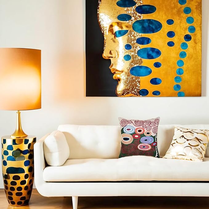 Klimt Green Modern Pillow Cover Needlepoint Throw Pillowcase Decorative Chair Cushion Farmhouse Couch Mid Century Sofa Cushions Hand Embroidered Wool Size 18x18