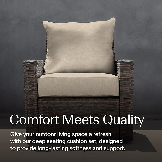 Honeycomb Outdoor Deep Seat, 24 x 23, Textured Solid Almond Chair Cushion for Patio Furniture