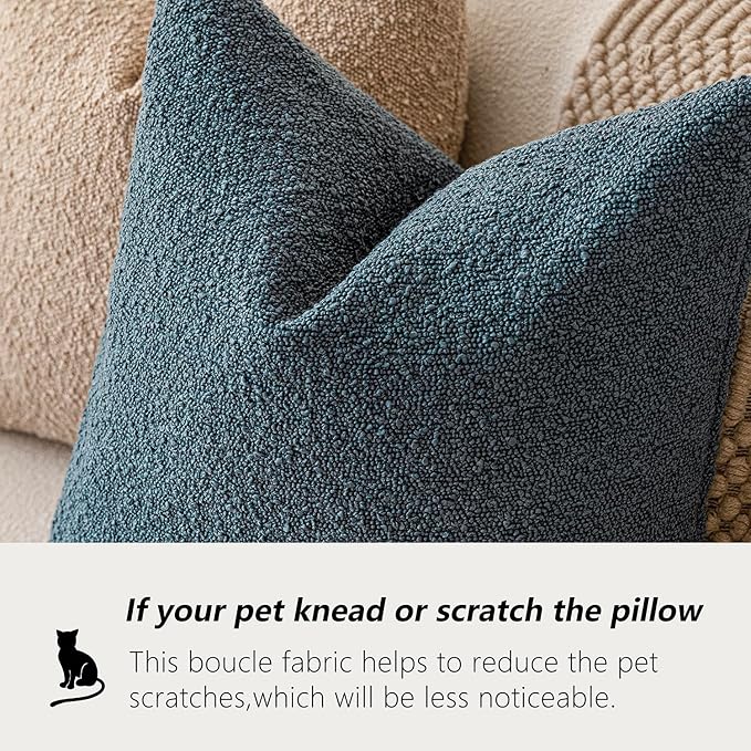 Foindtower Pack of 2 Modern Textured Boucle Throw Pillow Covers Accent Solid Decorative Lumbar Pillow Cases Cozy Couch Cushion Case for Chair Sofa Bedroom Living Room Home Decor, 12 x 20 Inch,Blue