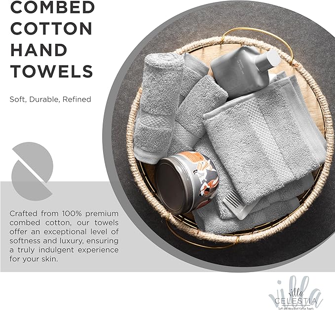 Premium Silver Hand Towel-100% Cotton Hand Towels for Bathroom 650 GSM Soft Silver Hand Towels Absorbent & Fast Drying Bath Hand Towels-Elegant Salon Spa Hotel Hand Towel Set of 4 (16''x 28'')