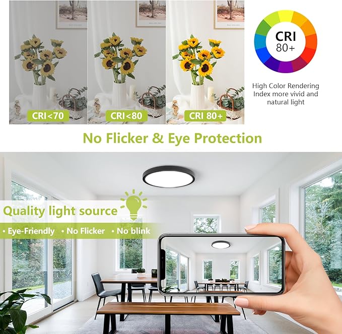 20 Inch 4200LM Large LED Flush Mount Ceiling Light Flixtures - 42W 3 Color Temp (3000K/4000K/6000K), Ultra-Thin Flat Dimmable Ceiling Fixtures for Living Room,Bedroom, Kitchen,Office,Black