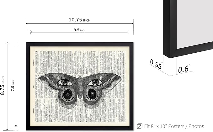 Poster Master Dictionary Art Poster - Butterfly Print - Eyes on Wings Art - Insect Art - Gift for Men, Women & Animal Lover - Gothic Decor for Living Room, Bedroom or Dorm, 8x10 Black Framed