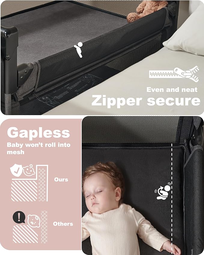 AirClub 4 in 1 Baby Bassinet Bedside Sleeper, 4 Functions Crib, Playard, Portable Changing Table, Bassinet for Newborn Baby, Bedsaide Bed w/Wheels&Brakes