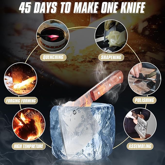 Dream Reach Meat Cleaver Knife Heavy Duty Bone Chopper Stainless Steel Butcher Axe Hand Forged Butcher Knife Meat Bone Cleaver for Kitchen Outdoor BBQ