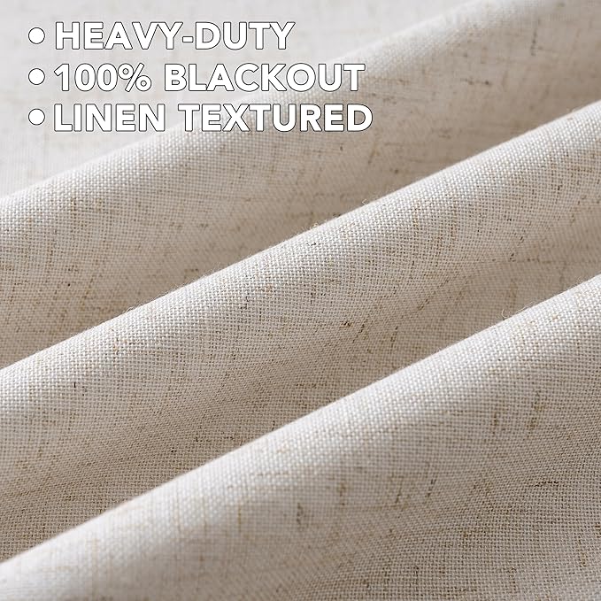 H.VERSAILTEXLinen-Polyester Curtains 100%Blackout Curtains for Bedroom 96"Long Full Light Blocking Nature Linen-Polyester Blended Window Curtains for LivingRoomNickel Grommet(2Panels,HeatheredNatural)