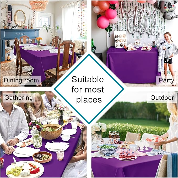 Hiasan Waterproof Tablecloth Rectangle - Washable Fabric Table Cloth for Dining Room Kitchen Birthday Party and Outdoor Use, Royal Purple, 70 x 120 Inch