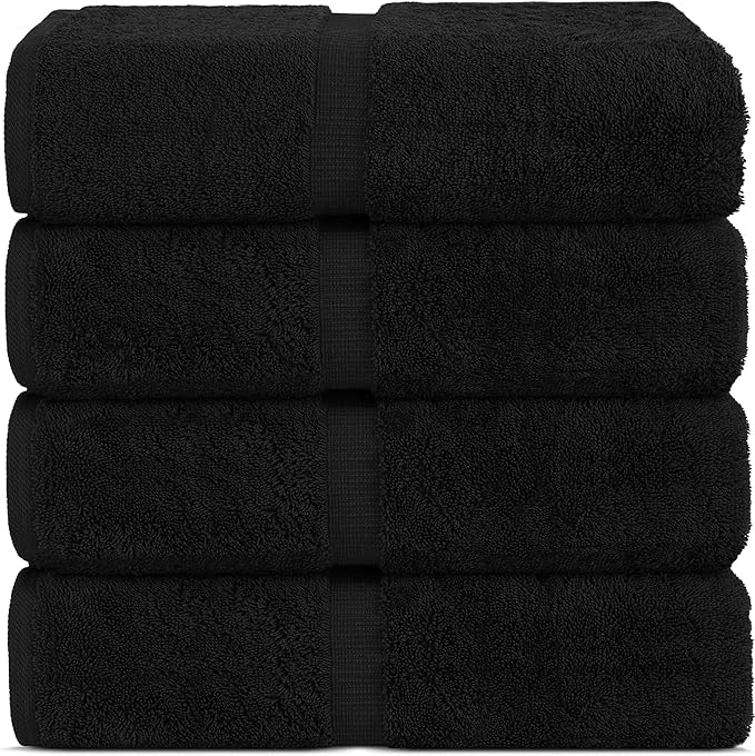 Chakir Turkish Linens 100% Cotton Premium Turkish Towels for Bathroom | 30'' x 60'' Large Bath Towels (4 Piece, Black)