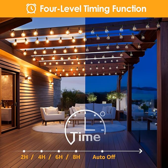 Mlambert 48FT Solar String Lights with Remote, Outdoor Waterproof Patio Lights with 18 LED Shatterproof G40 Bulbs(1 Spare) for Backyard-Black Wire