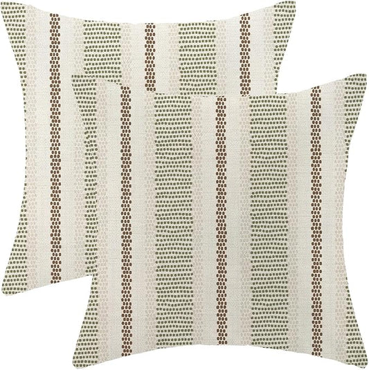 Boho Pillow Covers 18x18 Pack of 2 Sage Green Brown Polka Dot Stripe Decorative Throw Pillow Covers Bohemian Abstract Modern Decor Pillowcase Farmhouse Cushion Case for Sofa Couch,Outdoor Decor