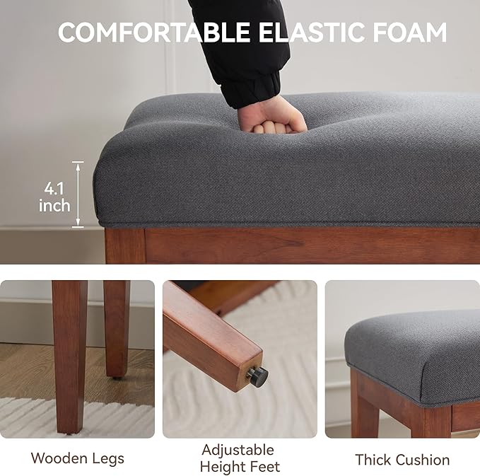 43.5'' Linen Bedroom Bench, Upholstered End of Bed Bench, Padded Vintage Dining Bench, Entryway Bench with Solid Wood Legs, Kitchen, Living Room, Hallway, Dark Grey