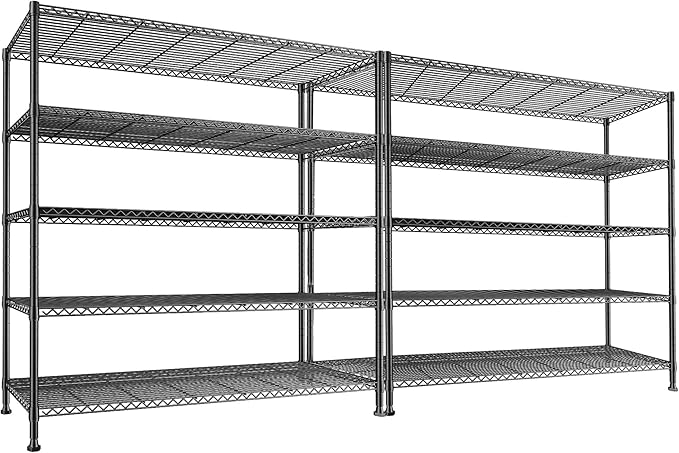 REIBII 45.8''W Steel Wire Shelving Unit, 5 Tier Adjustable Metal Storage Shelves for Kitchen Pantry Office Wire Rack Metal Shelving Unit for College Dorm School, 45.8" W x 71" H x 17.2" D 2PCS