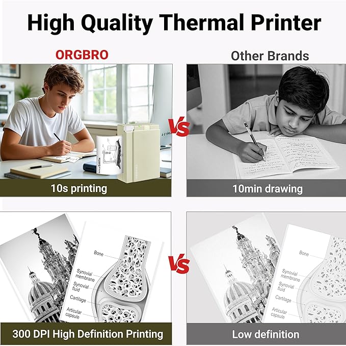 ORGBRO Sticker Printer, X3 Mini Bluetooth Printer Supports 2-3 Inch Printing Width, Thermal Sticker Maker Machine for Photos, Study Notes, Compatible with iOS & Android, Easy to Use, Olive Green