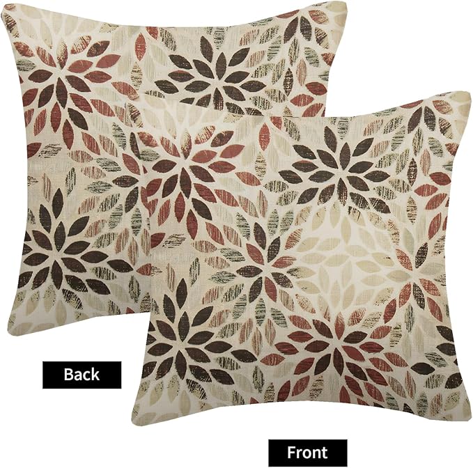 Burgundy Red Brown Pillow Covers 20x20 Inch Set of 2 Summer Rust Geometric Flower Outdoor Decorative Throw Pillows Farmhouse Dahlia Pillow Case Linen Square Cushion Cover for Home Sofa Bedroom