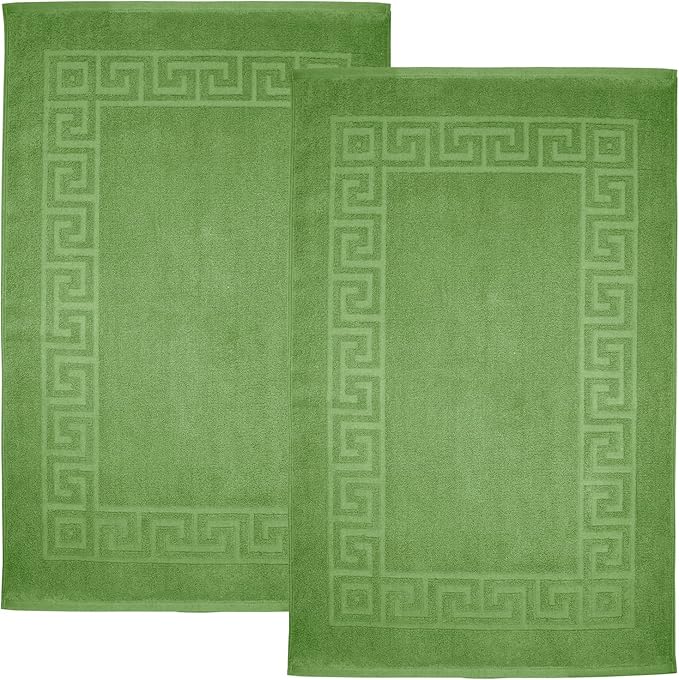 DAN RIVER Greek Bath Mat - Green, 100% Ring Spun Cotton, Pack of 2, 20x32 inches, 800 GSM, Non-Slip, Absorbent, Quick Drying, Machine Washable Bathroom Floor Mats for Shower, Kitchen & Bath